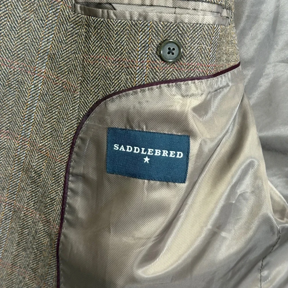 Saddlebred Blazer Mens 48R Taupe Herringbone Lambswool Sport Coat Jacket